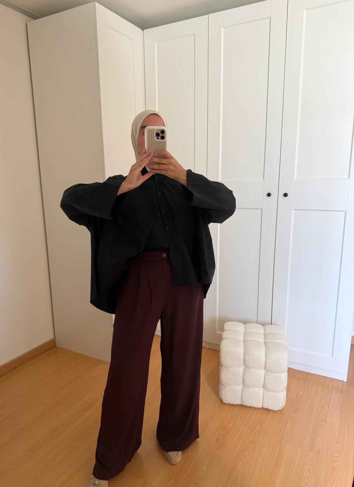 Pantalon Large Taille Haute - Prune