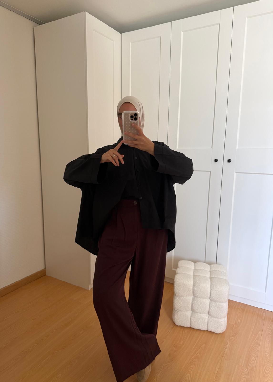Pantalon Large Taille Haute - Prune